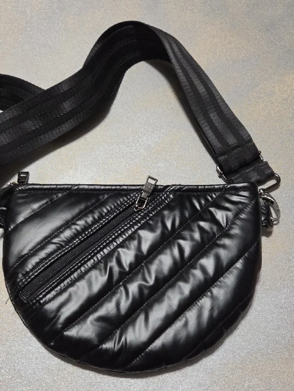 THINK ROYLN Quilted Black Crossbody Belt Bag with Wide Strap